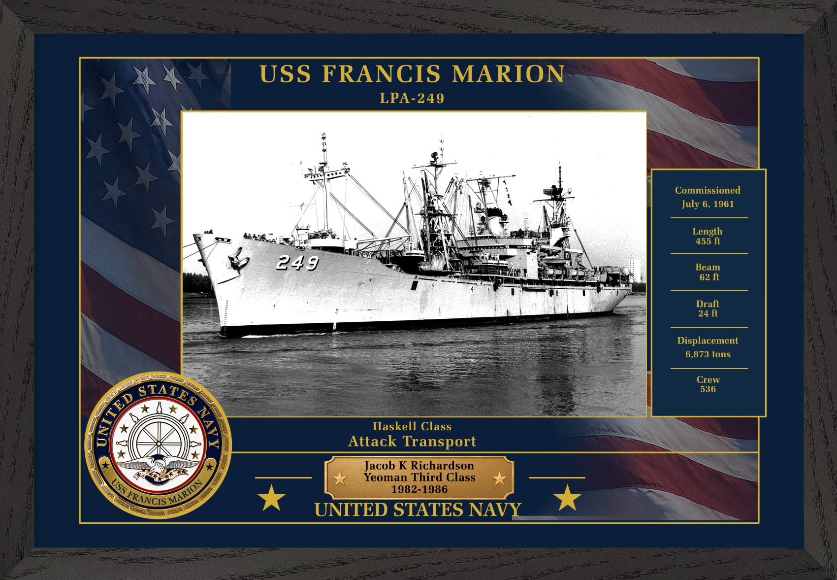 USS Francis Marion LPA-249 Framed Patriotic Photo
