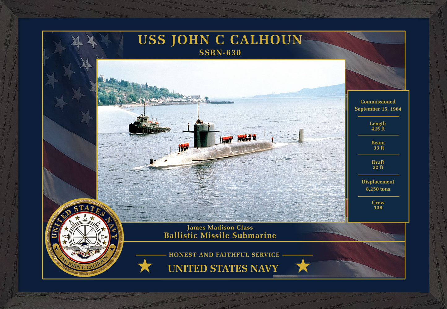 USS John C Calhoun SSBN-630 Framed Patriotic Photo