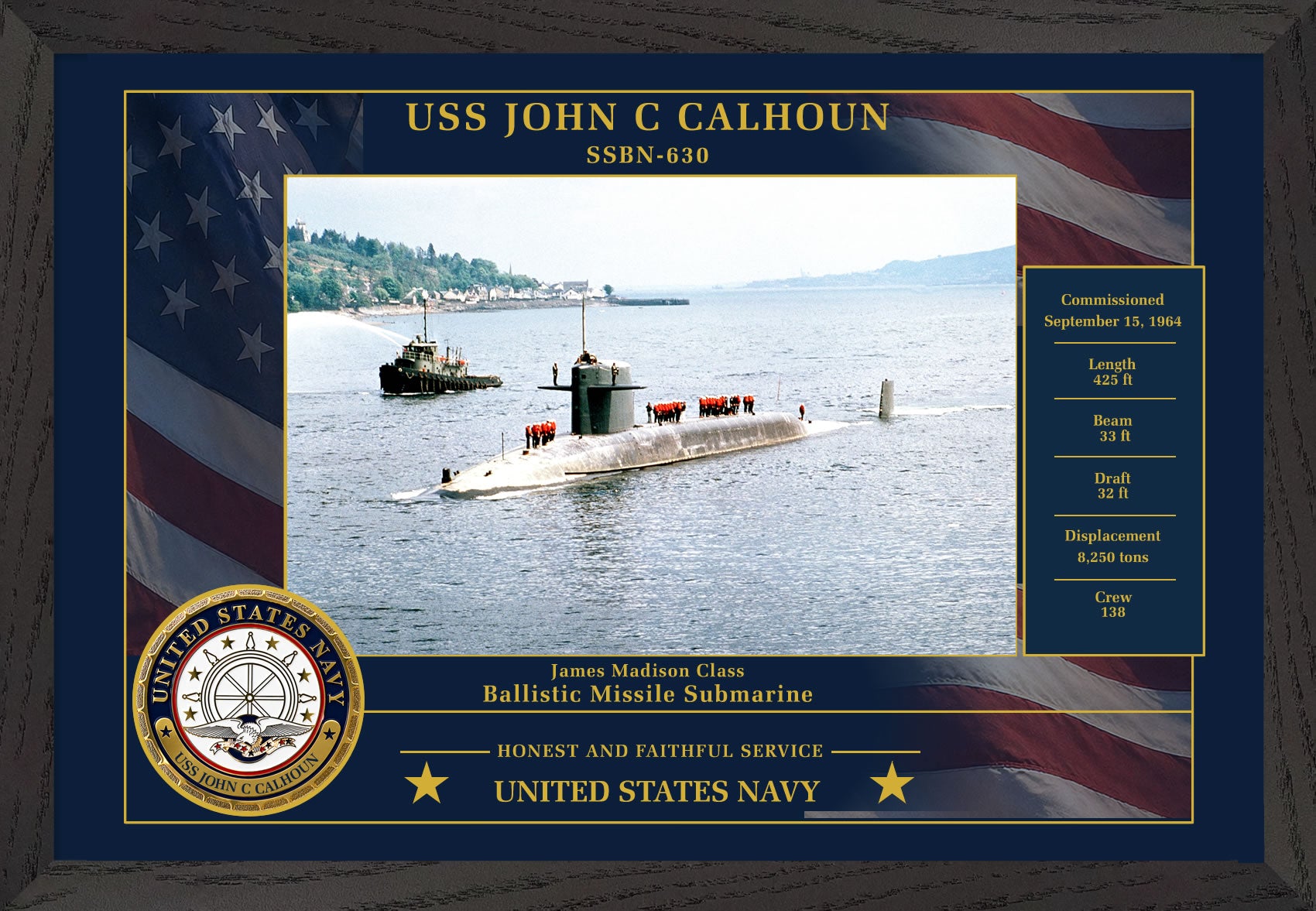 USS John C Calhoun SSBN-630 Framed Patriotic Photo