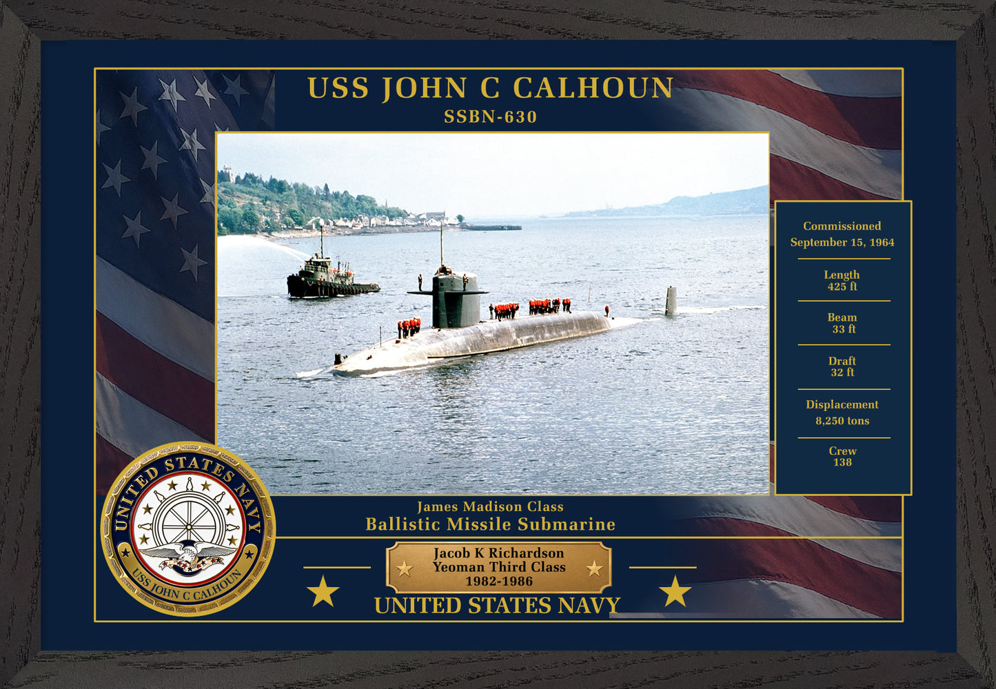 USS John C Calhoun SSBN-630 Framed Patriotic Photo