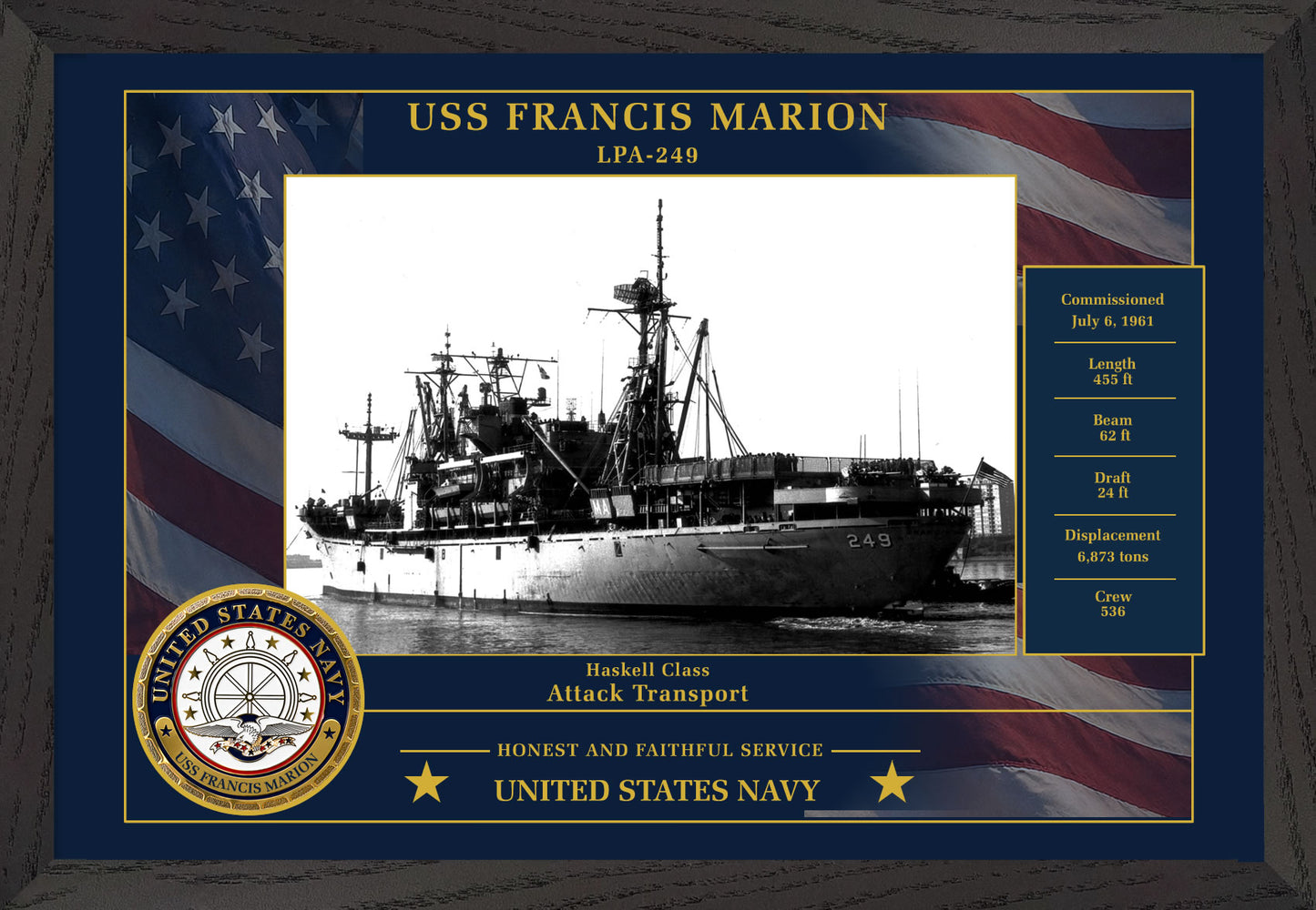 USS Francis Marion LPA-249 Framed Patriotic Photo