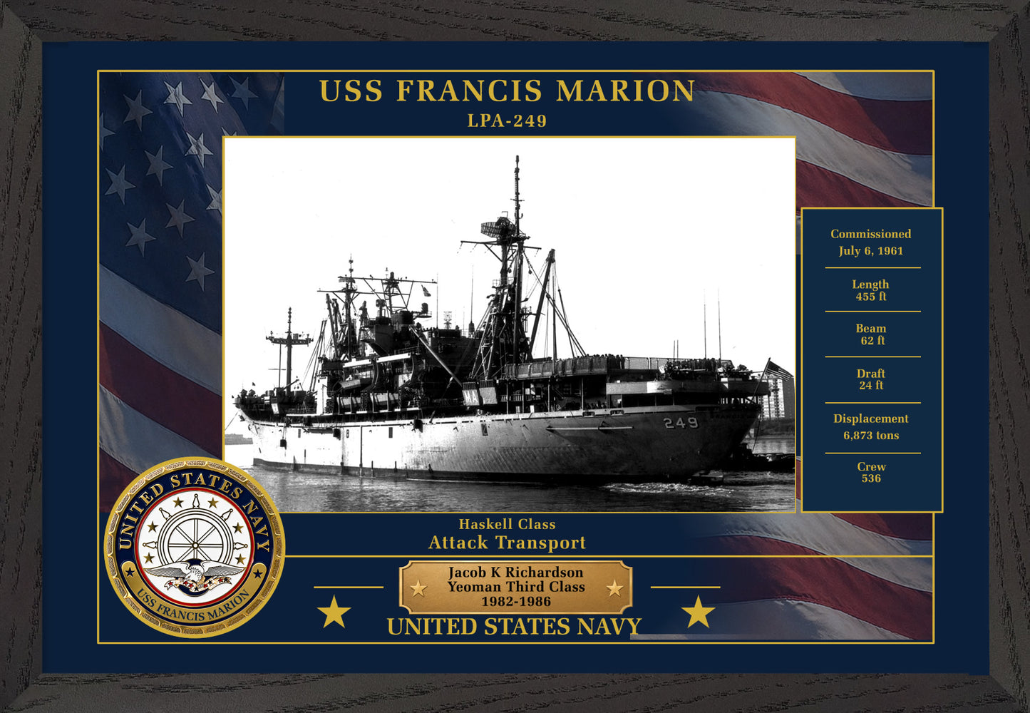 USS Francis Marion LPA-249 Framed Patriotic Photo
