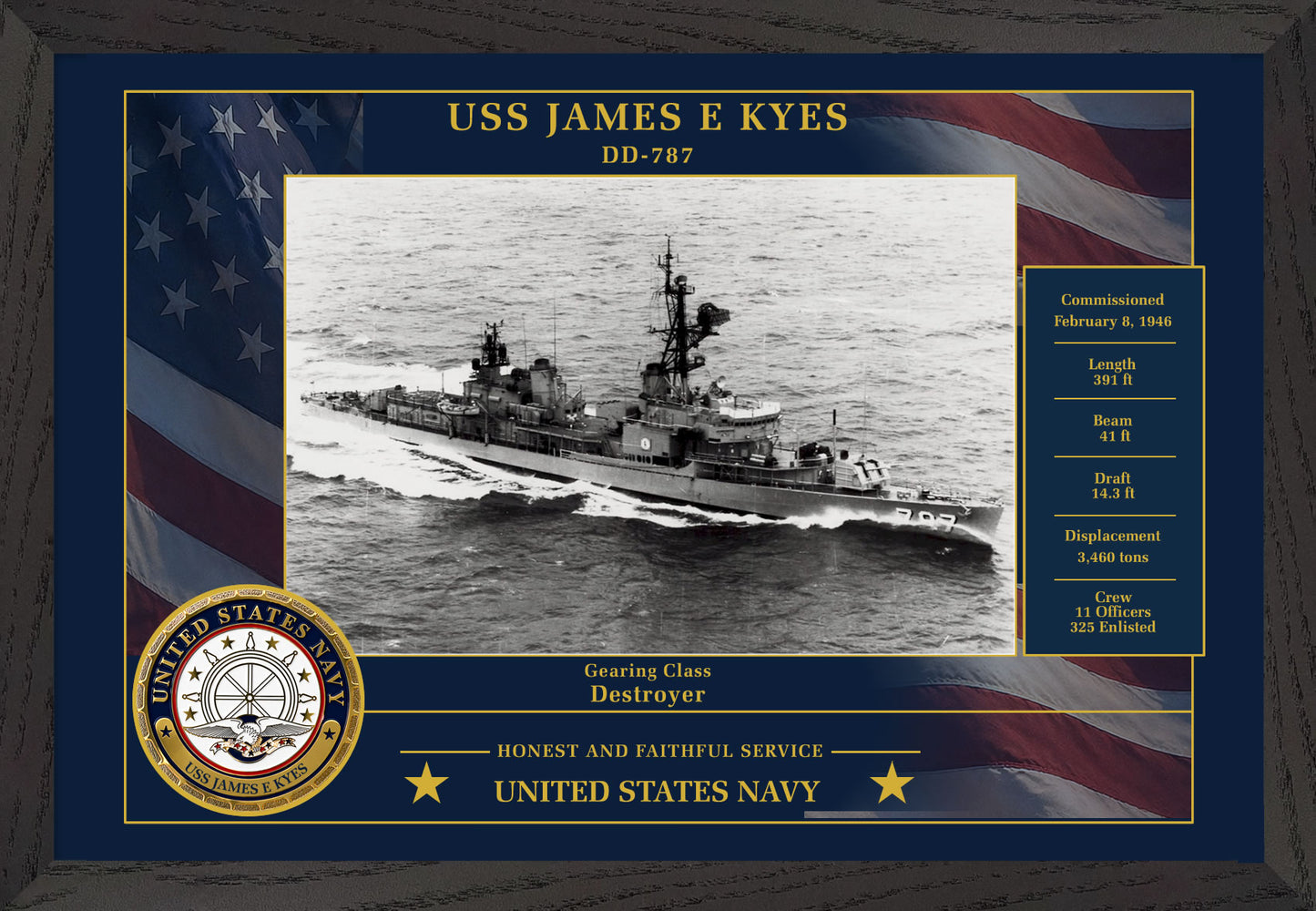 USS James E Kyes DD-787 Framed Patriotic Photo