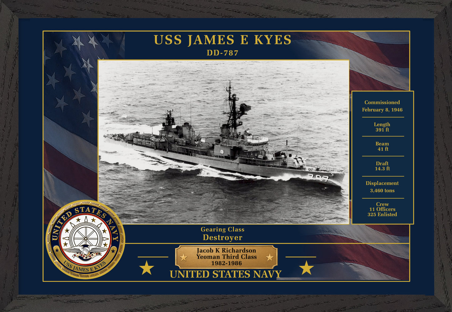USS James E Kyes DD-787 Framed Patriotic Photo