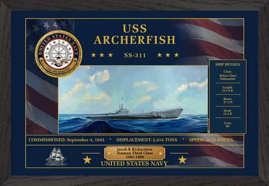 USS Archerfish SS-311 Framed Patriotic Art