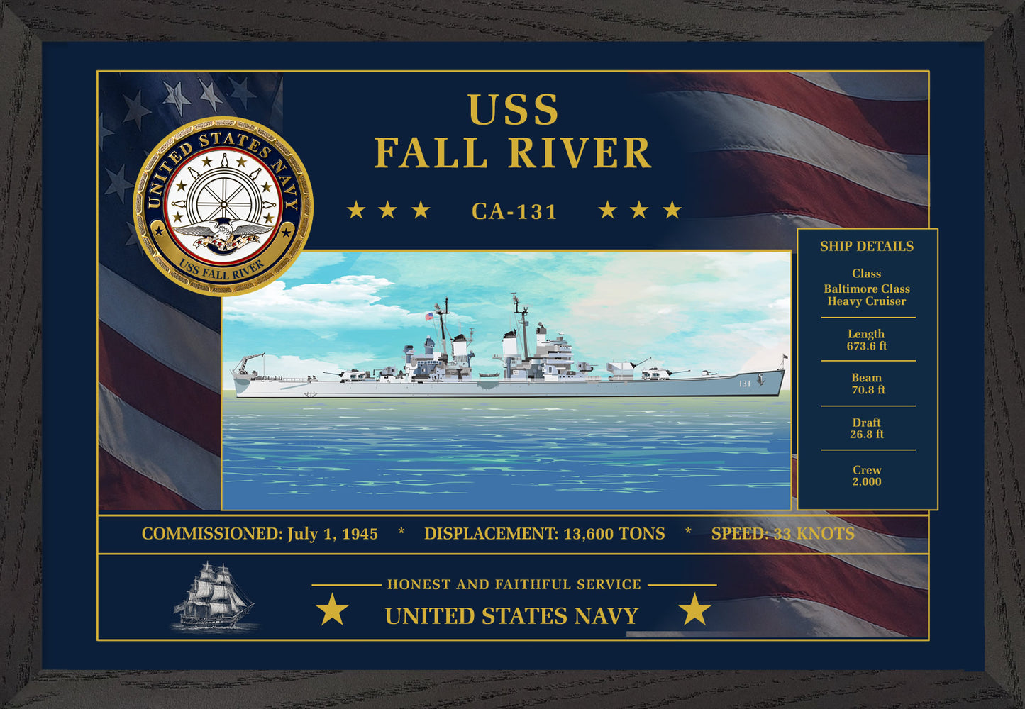 USS Fall River CA-131 Framed Patriotic Art