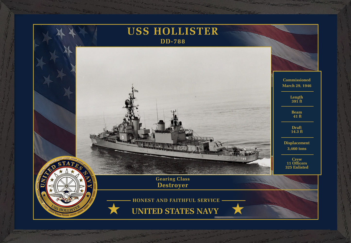 USS Hollister DD-788 Framed Patriotic Photo