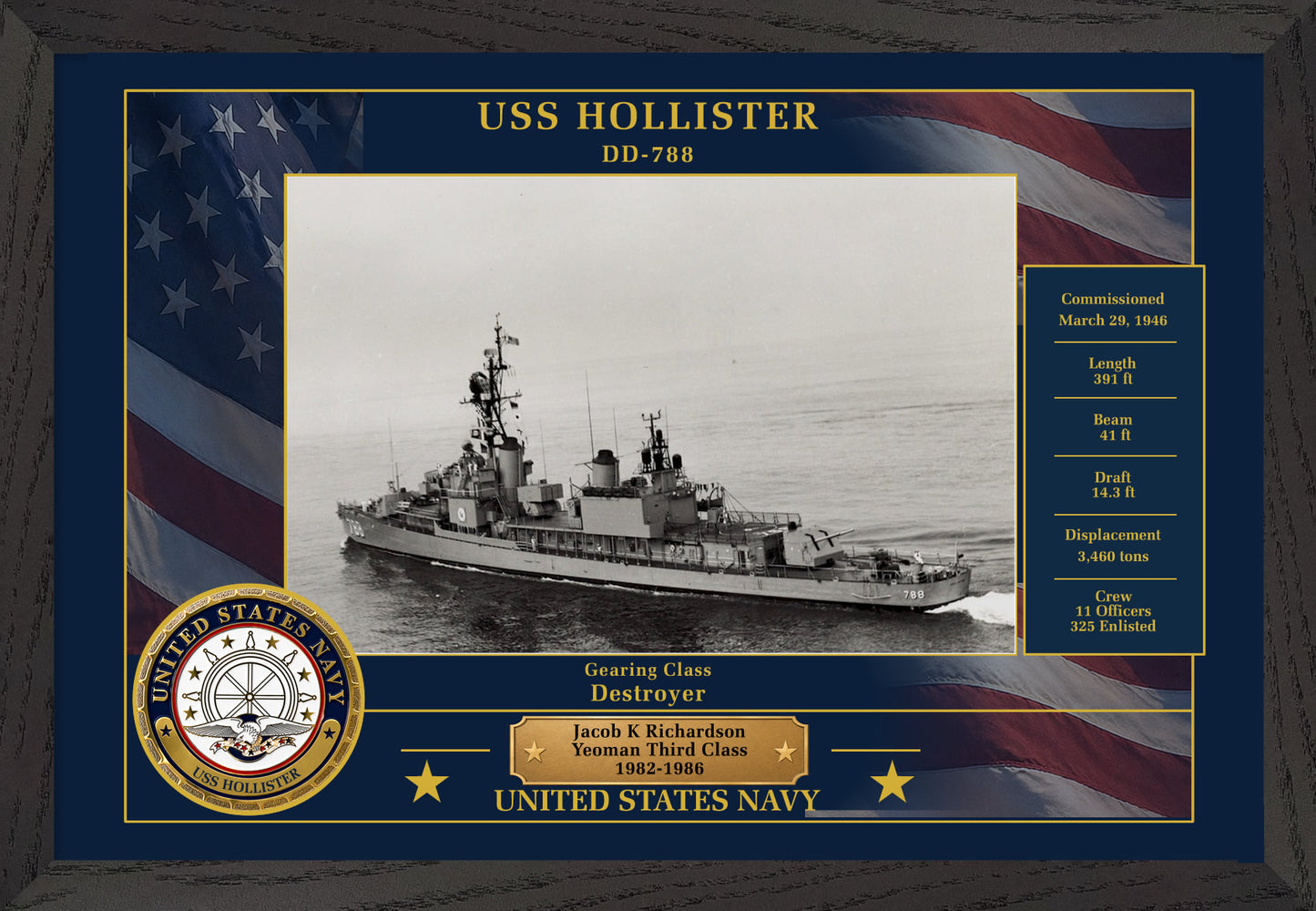 USS Hollister DD-788 Framed Patriotic Photo