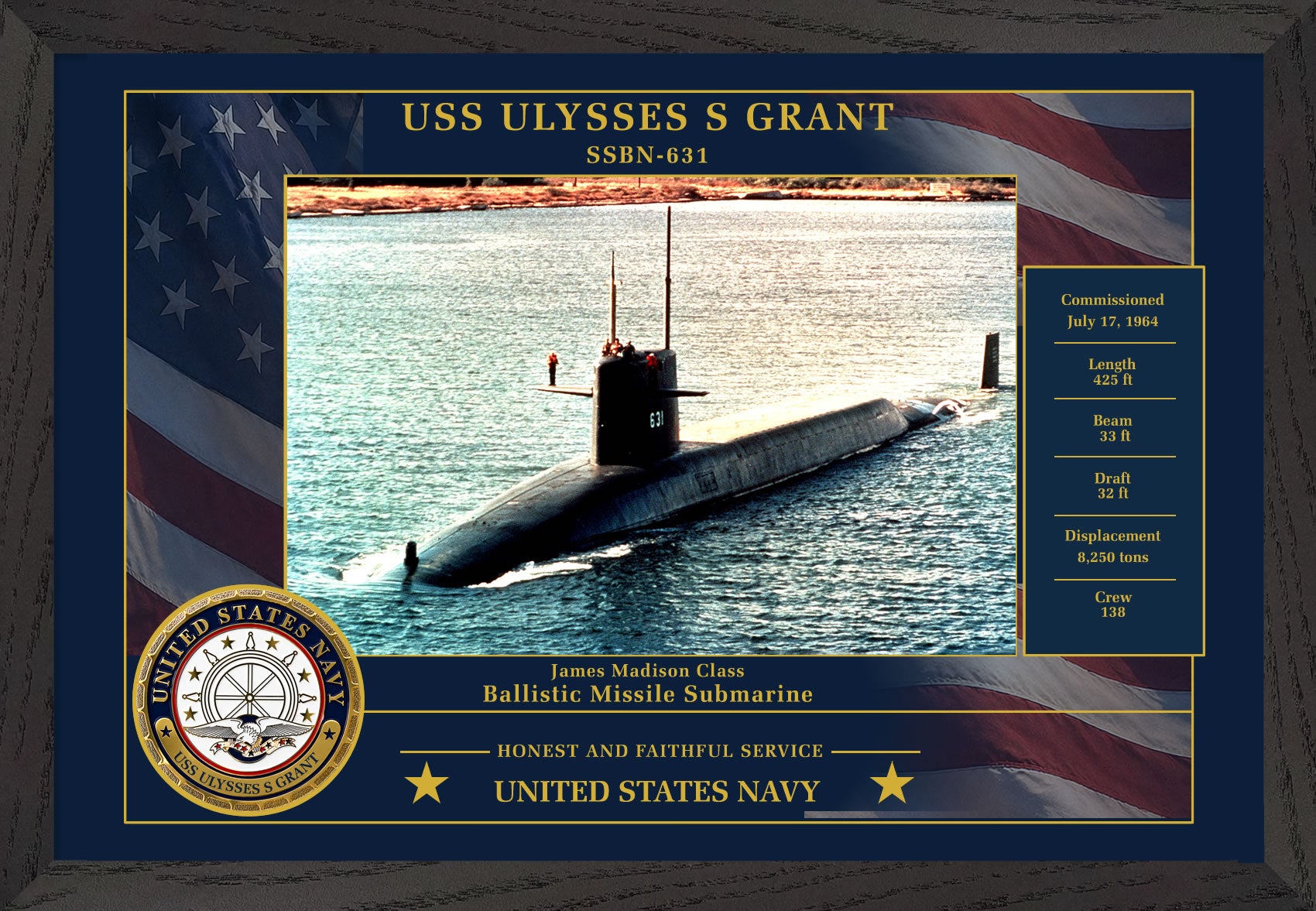 USS Ulysses S Grant SSBN-631 Framed Patriotic Photo