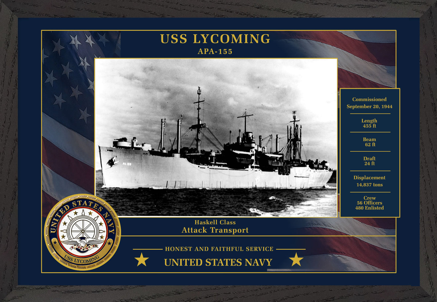 USS Lycoming APA-155 Framed Patriotic Photo