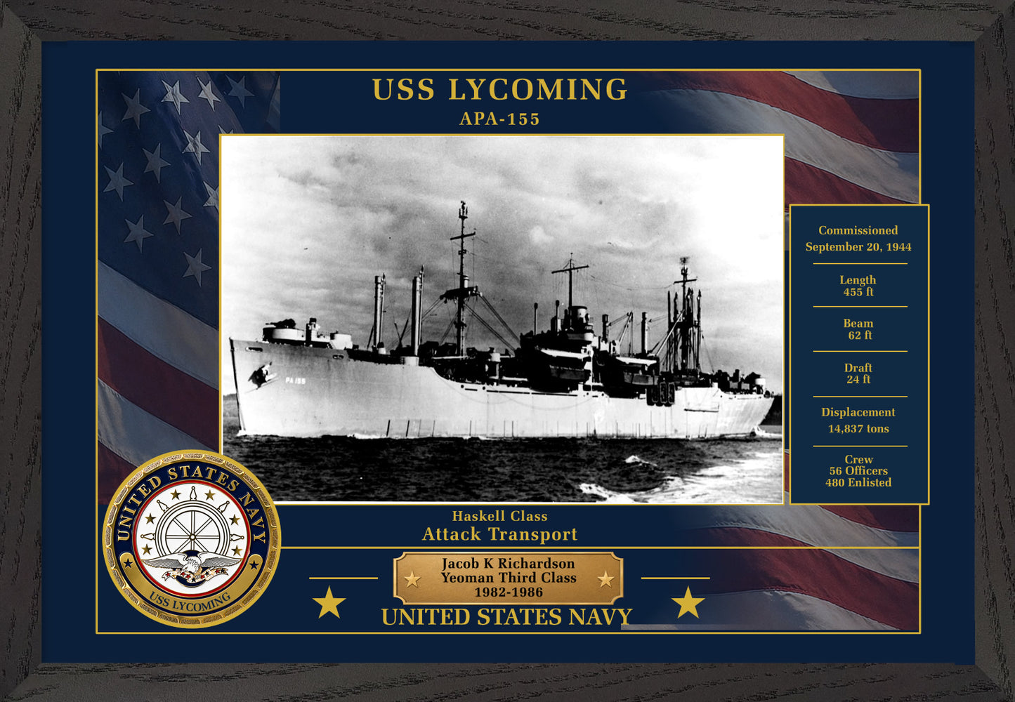 USS Lycoming APA-155 Framed Patriotic Photo