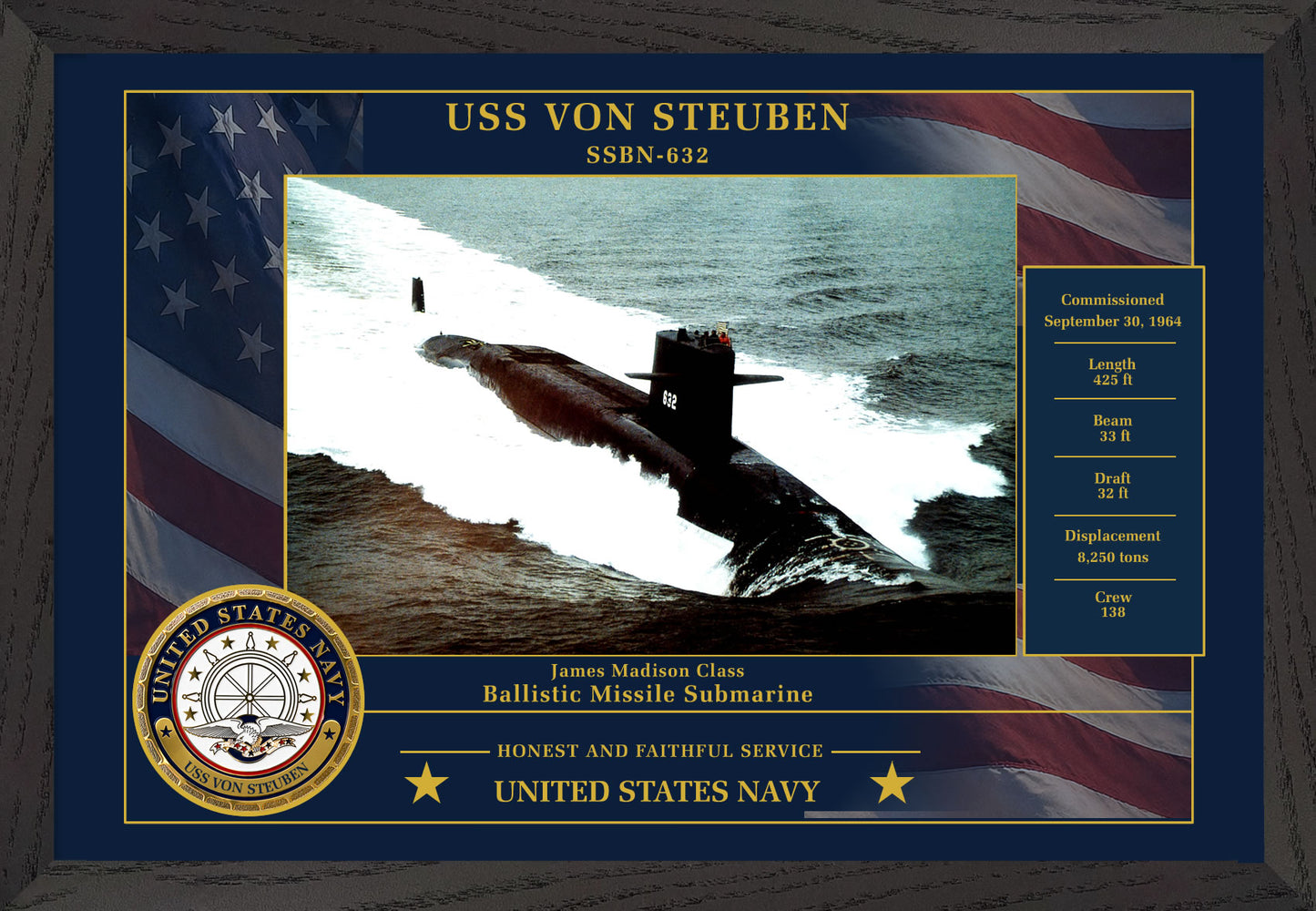 USS Von Steuben SSBN-632 Framed Patriotic Photo