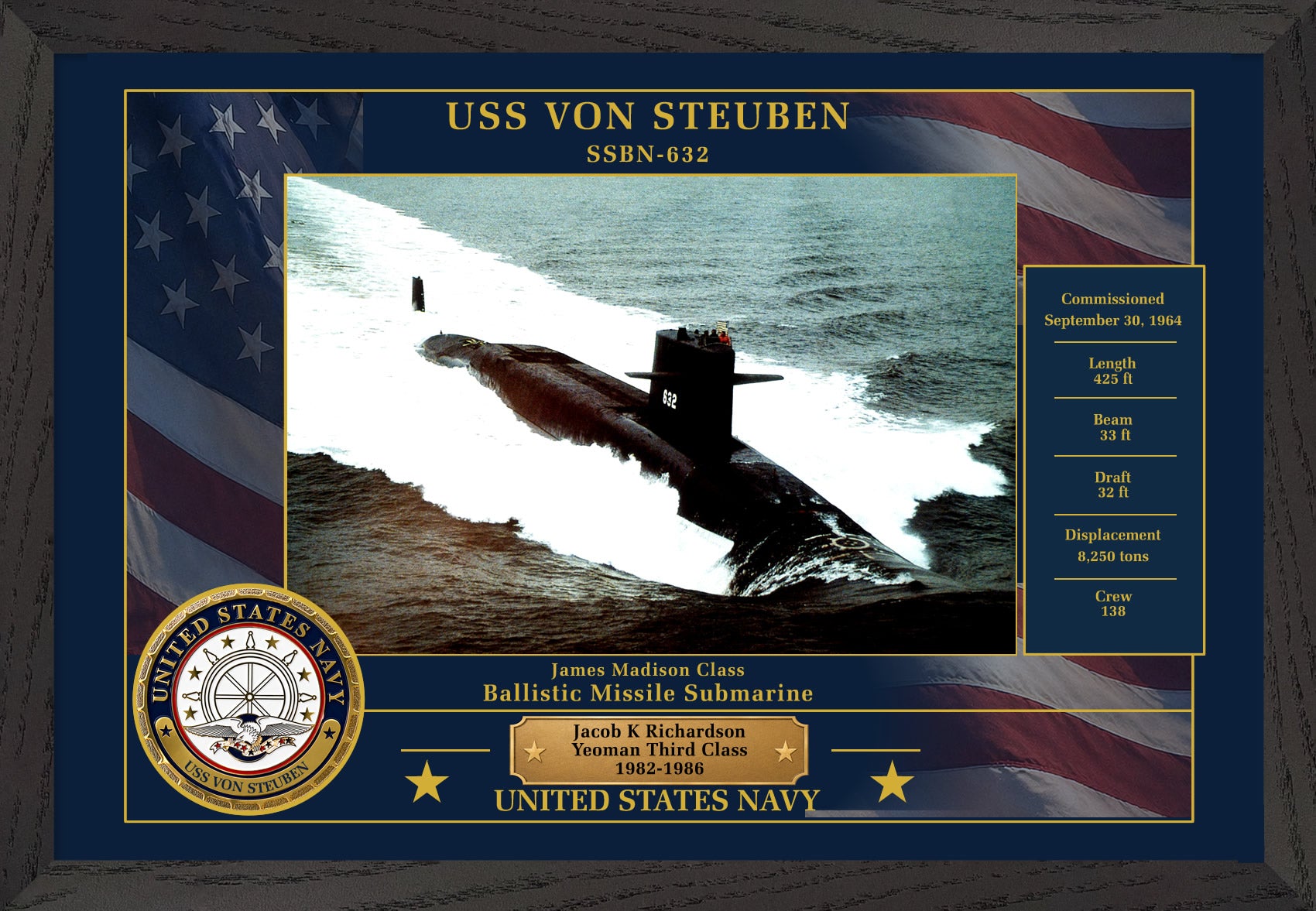 USS Von Steuben SSBN-632 Framed Patriotic Photo