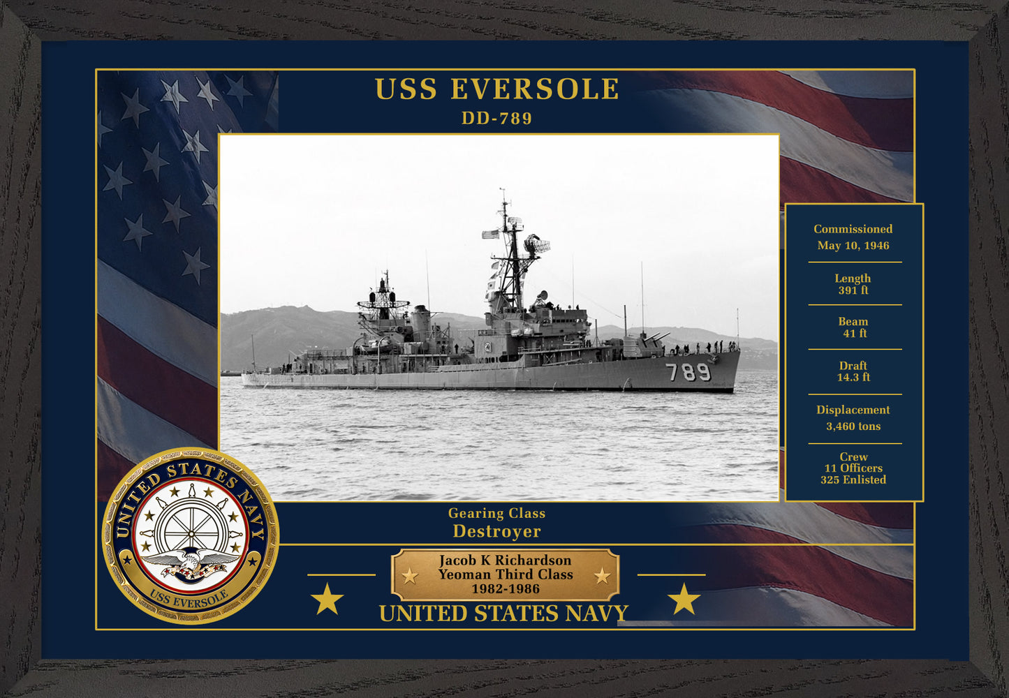 USS Eversole DD-789 Framed Patriotic Photo