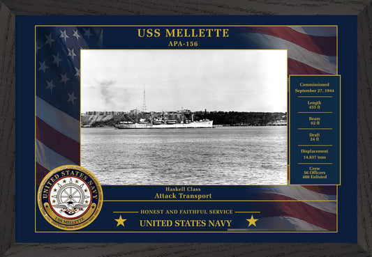 USS Mellette APA-156 Framed Patriotic Photo