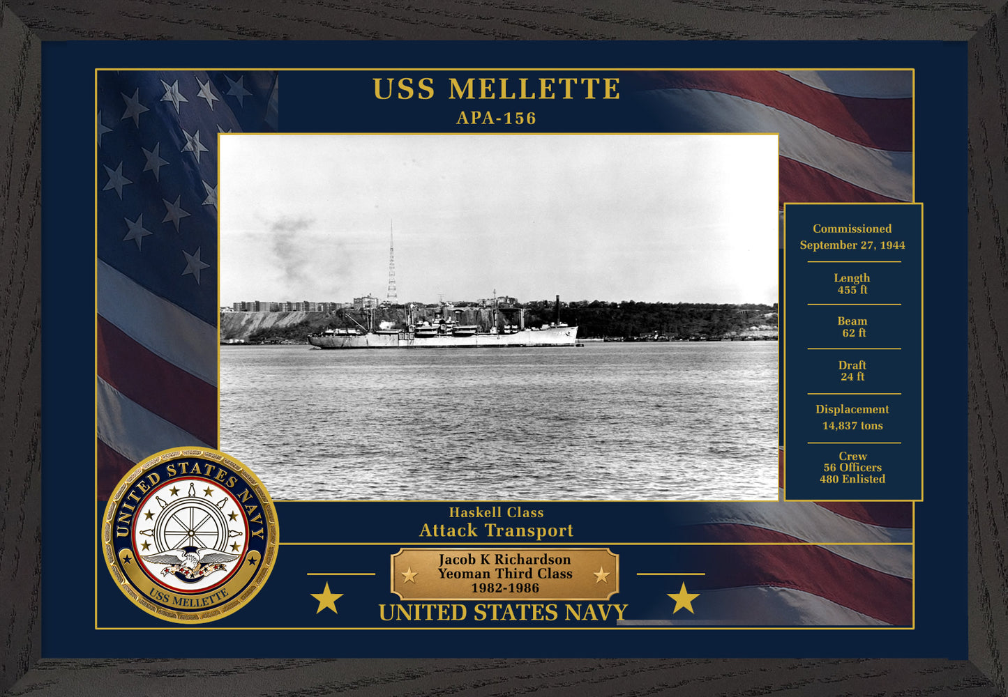 USS Mellette APA-156 Framed Patriotic Photo