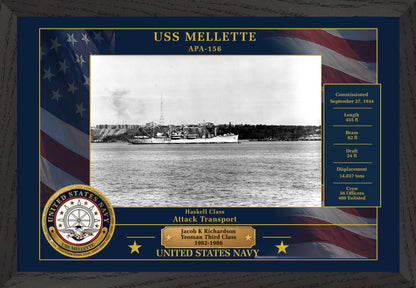 USS Mellette APA-156 Framed Patriotic Photo