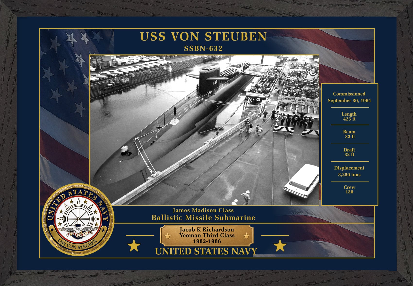 USS Von Steuben SSBN-632 Framed Patriotic Photo