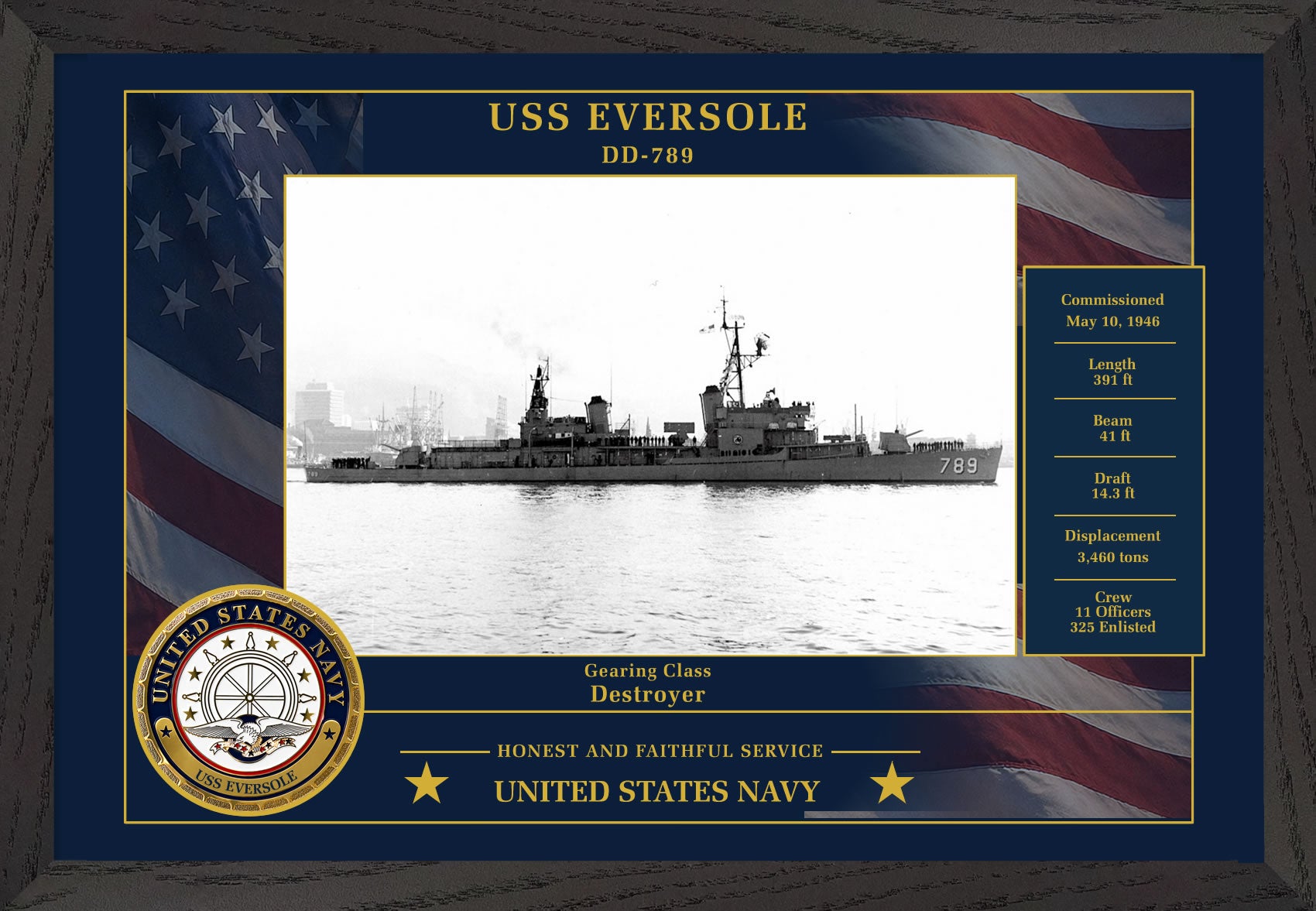 USS Eversole DD-789 Framed Patriotic Photo