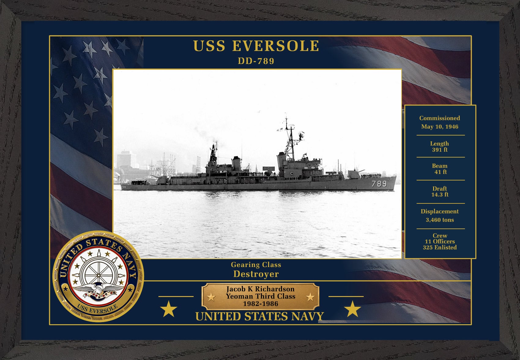 USS Eversole DD-789 Framed Patriotic Photo