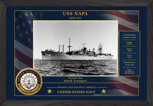 USS Napa APA-157 Framed Patriotic Photo