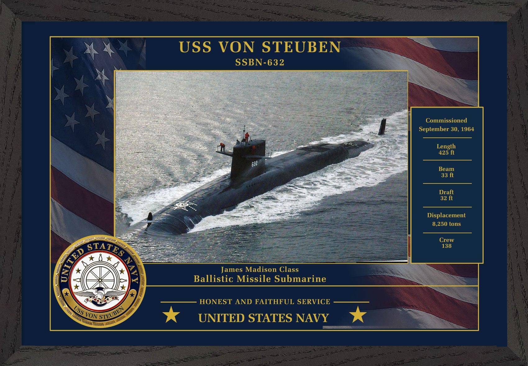 USS Von Steuben SSBN-632 Framed Patriotic Photo