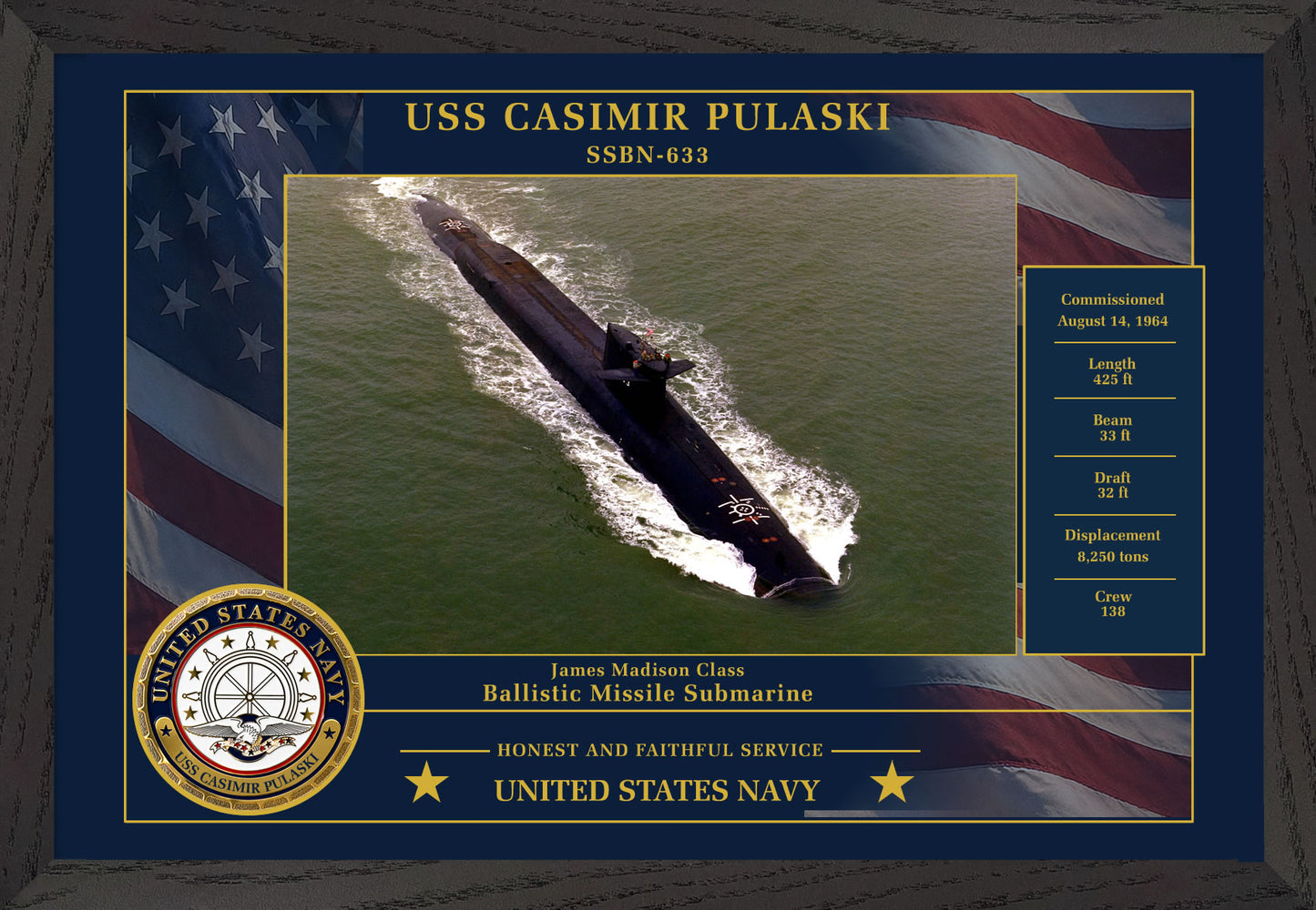USS Casimir Pulaski SSBN-633 Framed Patriotic Photo