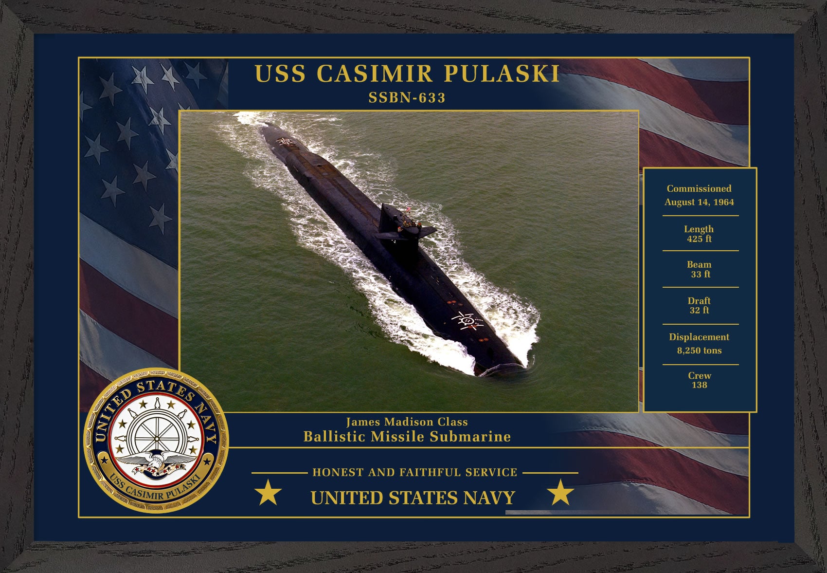 USS Casimir Pulaski SSBN-633 Framed Patriotic Photo