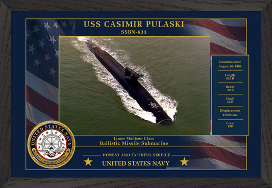 USS Casimir Pulaski SSBN-633 Framed Patriotic Photo