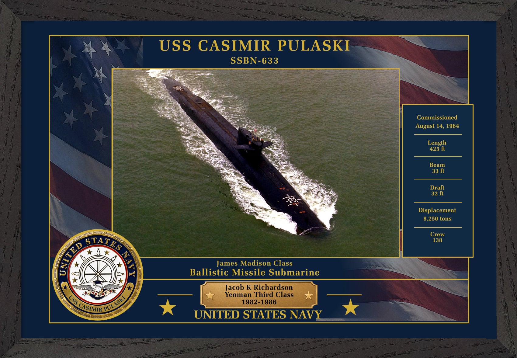 USS Casimir Pulaski SSBN-633 Framed Patriotic Photo