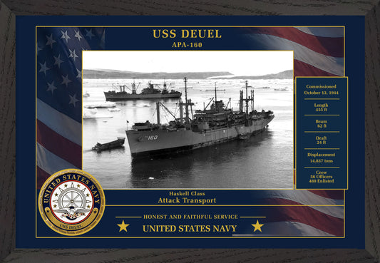 USS Deuel APA-160 Framed Patriotic Photo