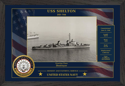 USS Shelton DD-790 Framed Patriotic Photo