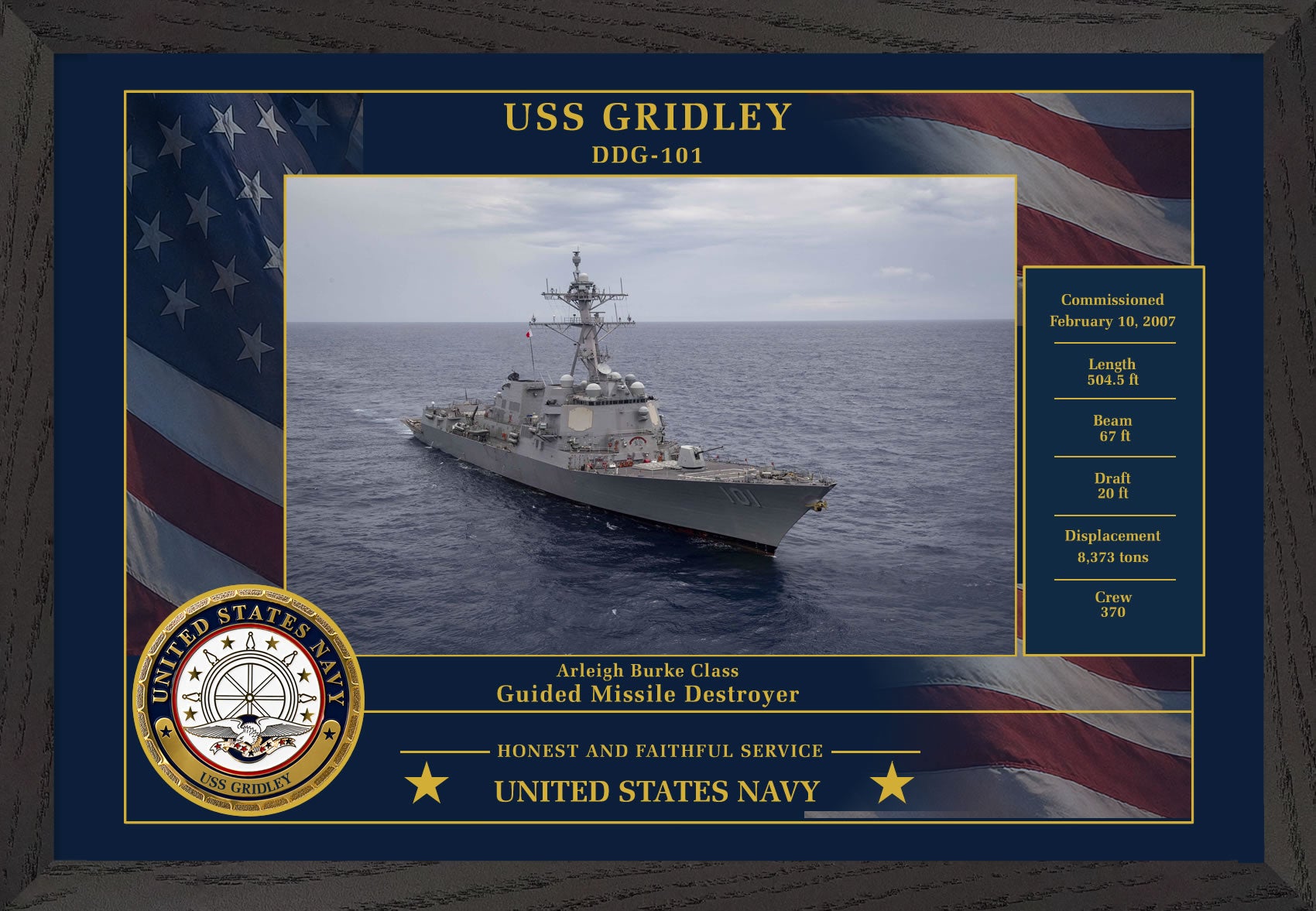 USS Gridley DDG-101 Framed Patriotic Photo
