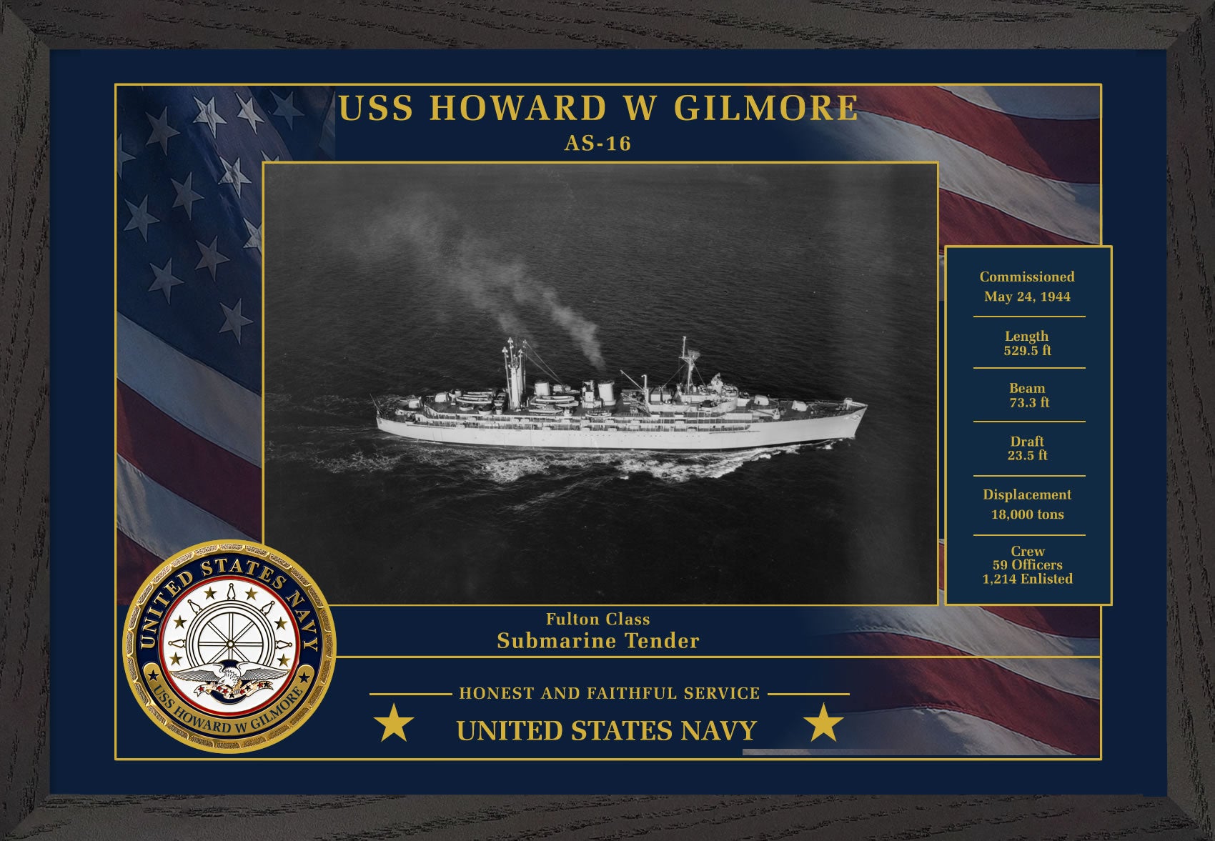 USS Howard W Gilmore AS-16 Framed Patriotic Photo