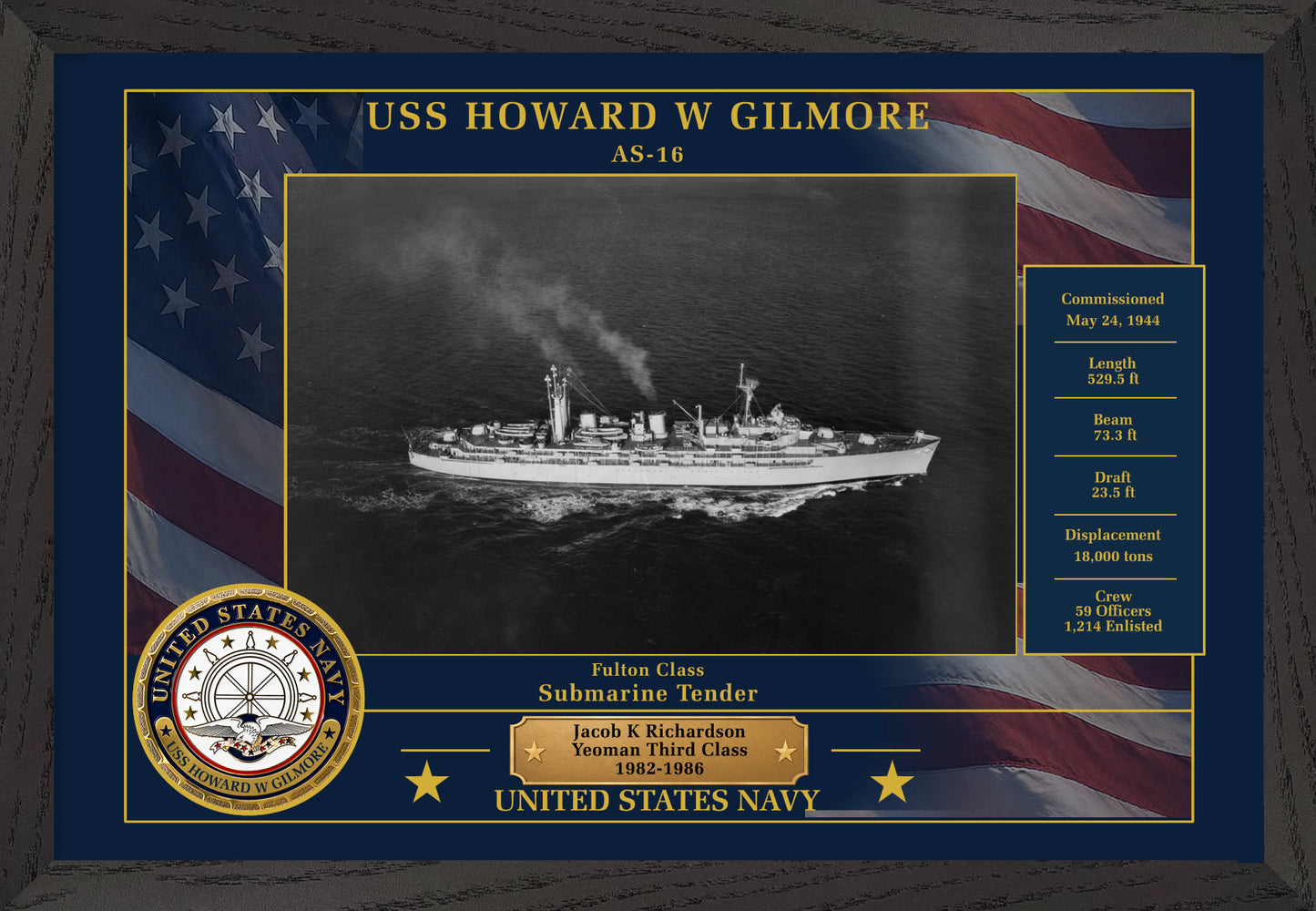 USS Howard W Gilmore AS-16 Framed Patriotic Photo
