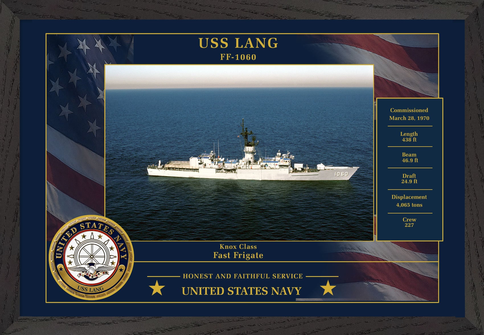 USS Lang FF-1060 Framed Patriotic Photo