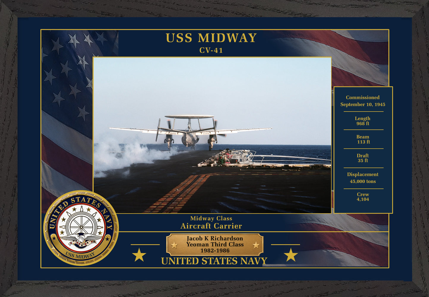 USS Midway CV-41 Framed Patriotic Photo