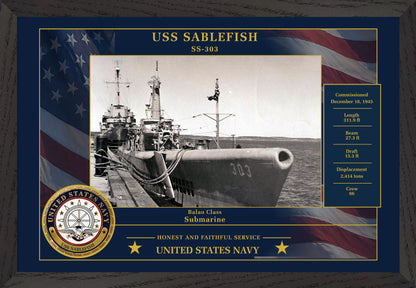USS Sablefish SS-303 Framed Patriotic Photo