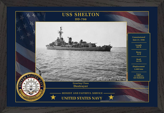 USS Shelton DD-790 Framed Patriotic Photo