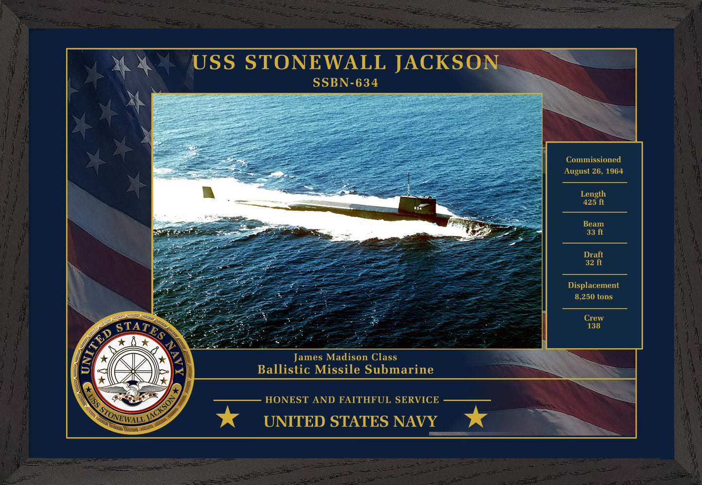 USS Stonewall Jackson SSBN-634 Framed Patriotic Photo