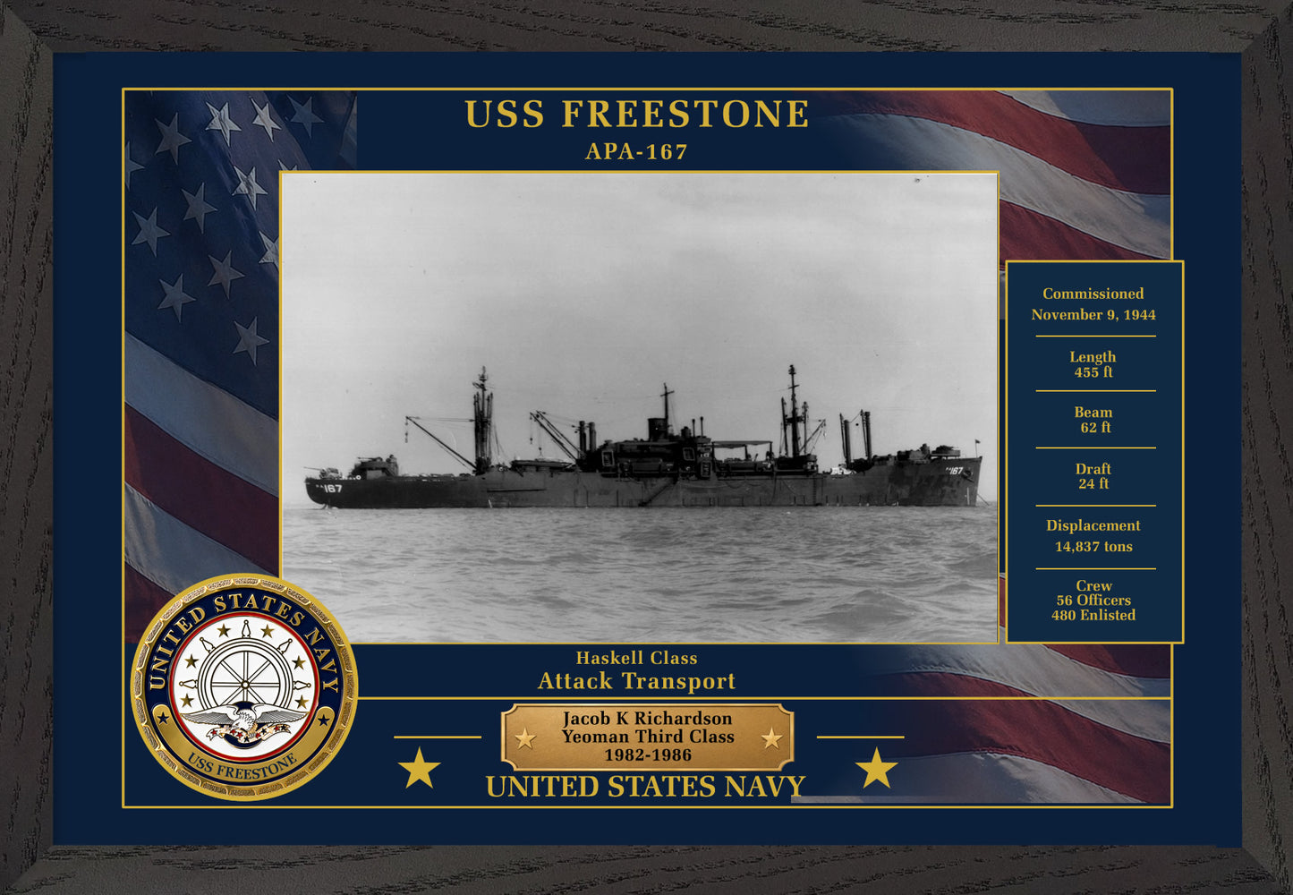USS Freestone APA-167 Framed Patriotic Photo
