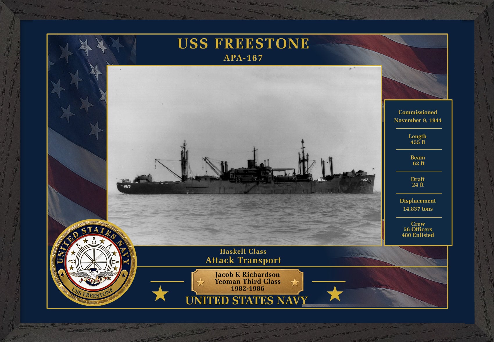 USS Freestone APA-167 Framed Patriotic Photo