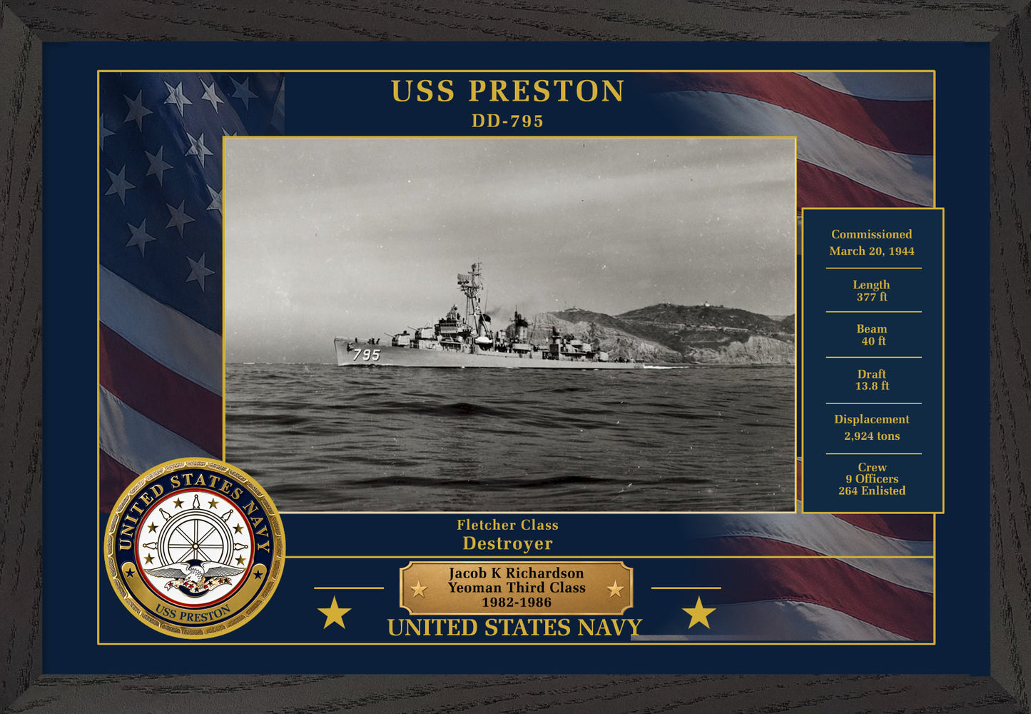 USS Preston DD-795 Framed Patriotic Photo