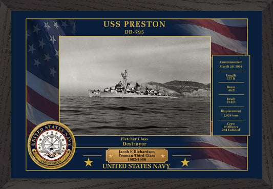 USS Preston DD-795 Framed Patriotic Photo