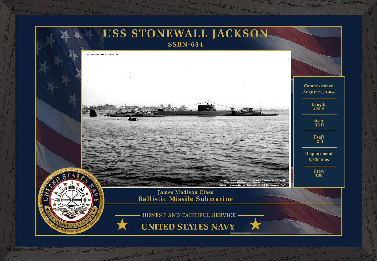USS Stonewall Jackson SSBN-634 Framed Patriotic Photo