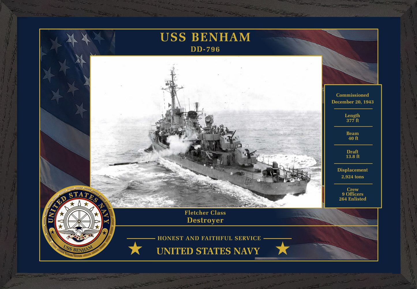 USS Benham DD-796 Framed Patriotic Photo