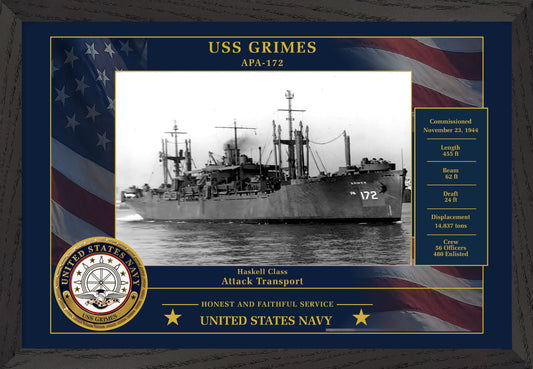 USS Grimes APA-172 Framed Patriotic Photo
