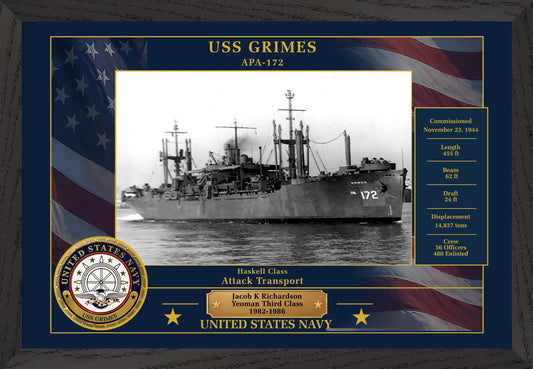 USS Grimes APA-172 Framed Patriotic Photo