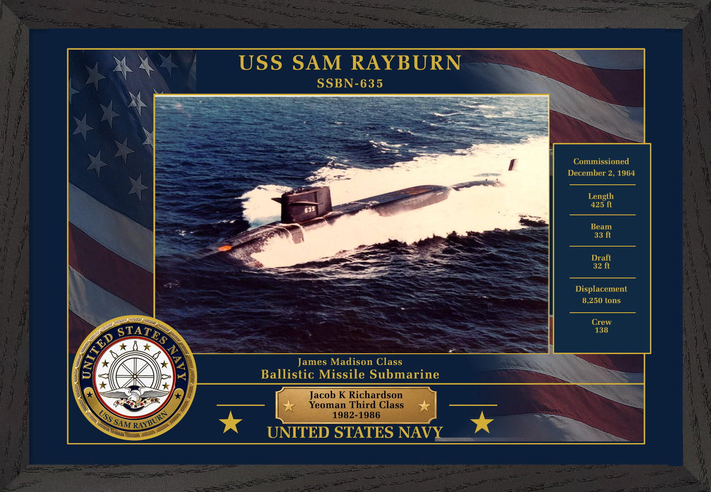 USS Sam Rayburn SSBN-635 Framed Patriotic Photo