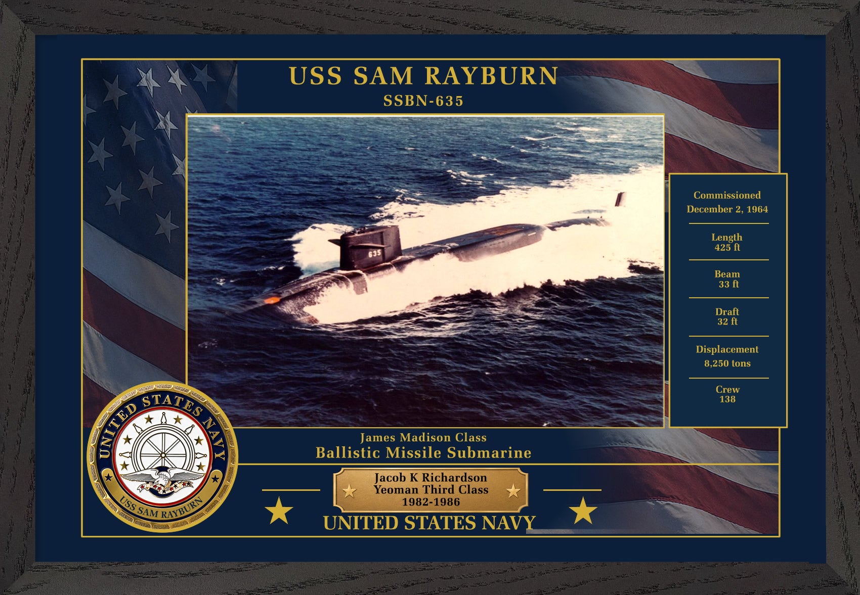 USS Sam Rayburn SSBN-635 Framed Patriotic Photo
